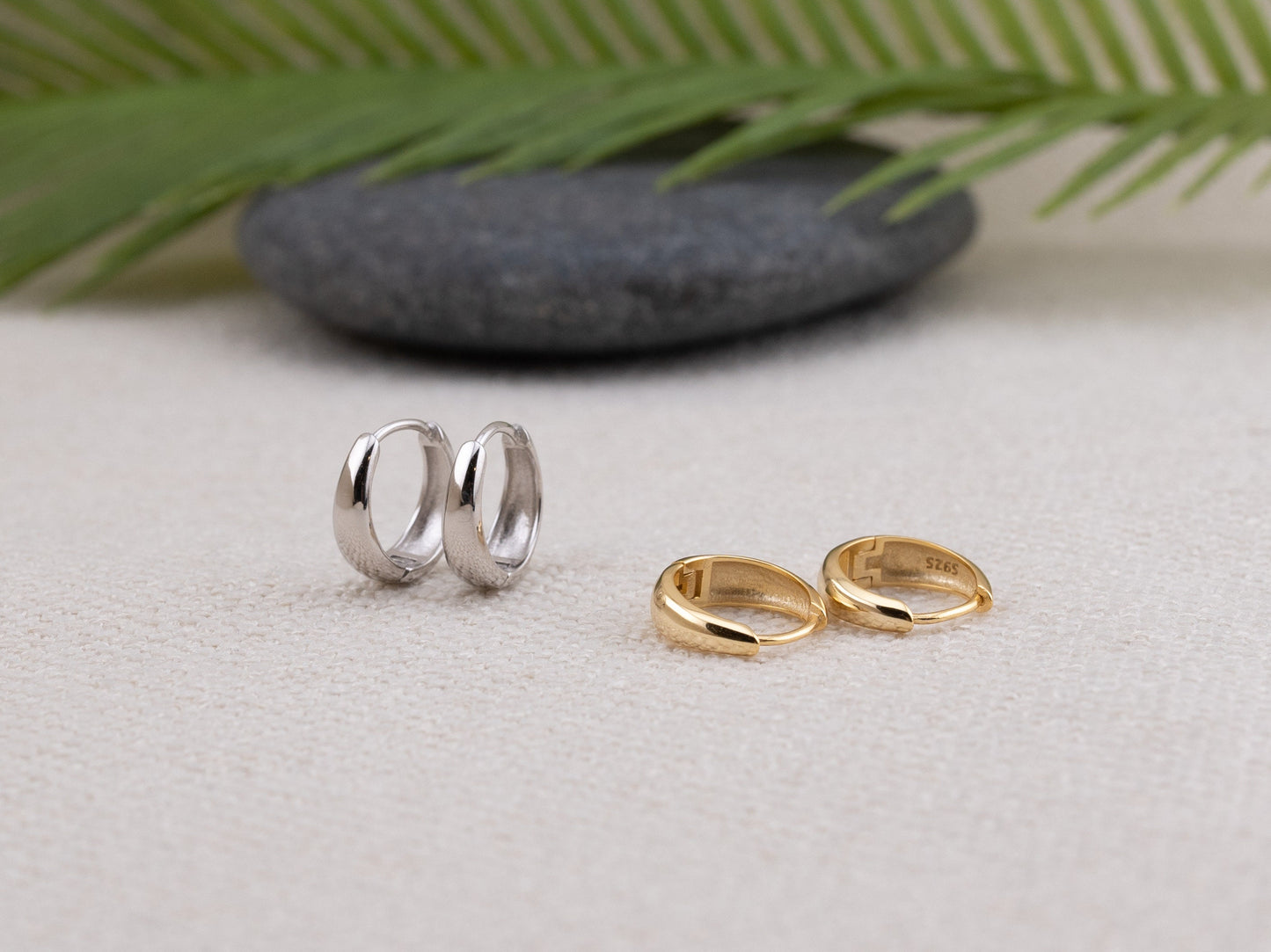 Small Tapered hoop earrings sterling silver 18K gold vermeil