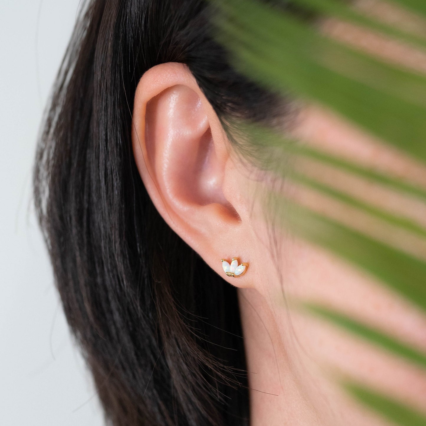 Tiny opal flatback earrings piercing set