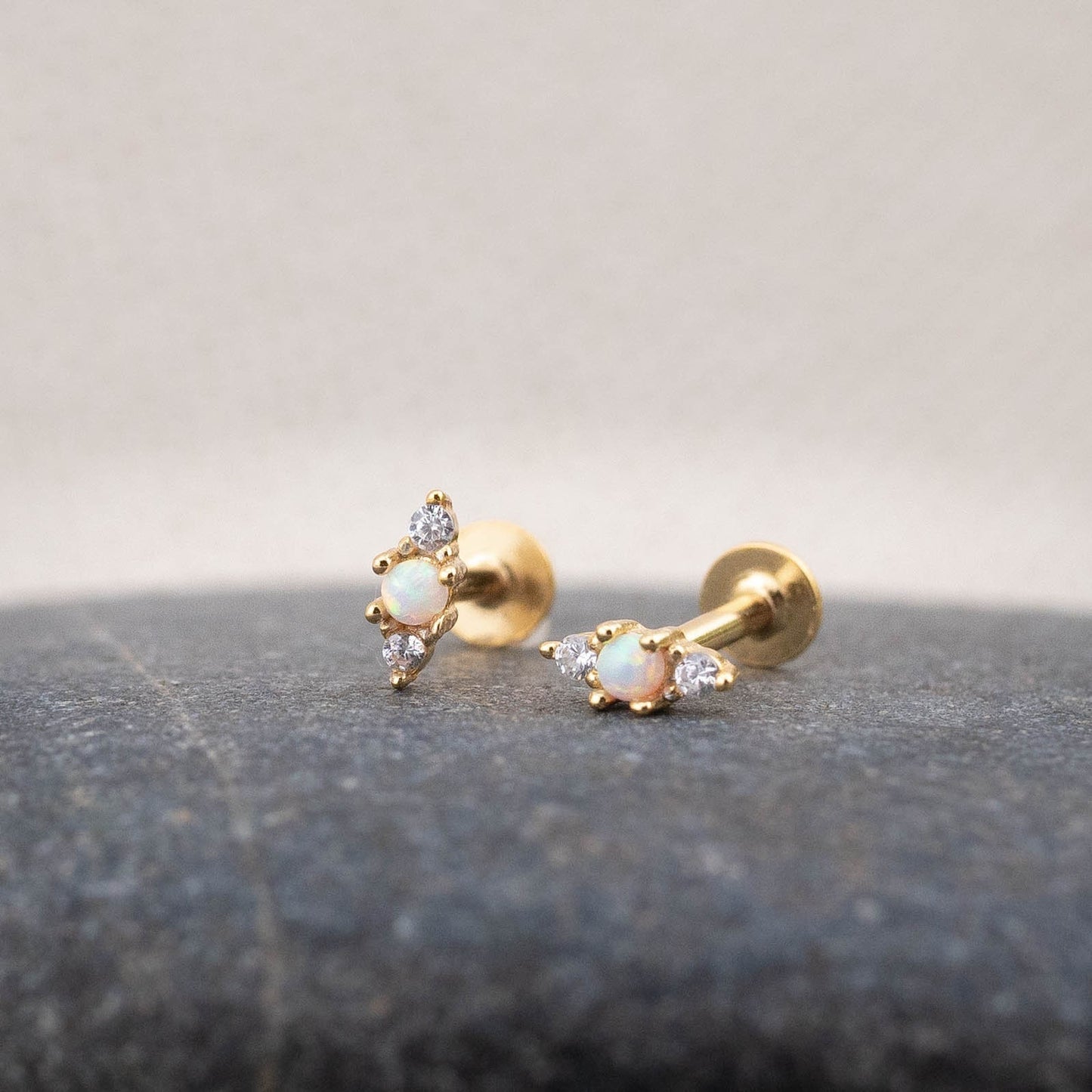 Tiny opal flatback earrings piercing set