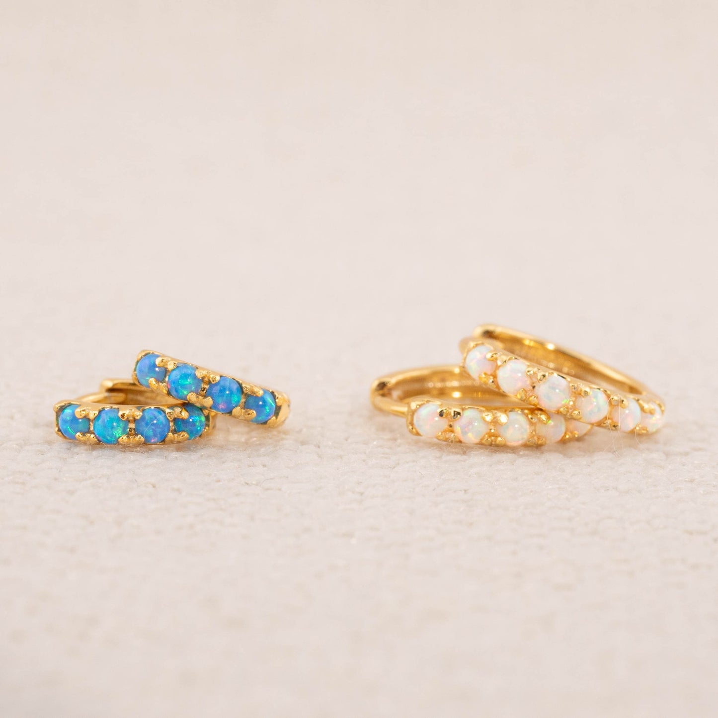 Dainty fire opal huggie hoops