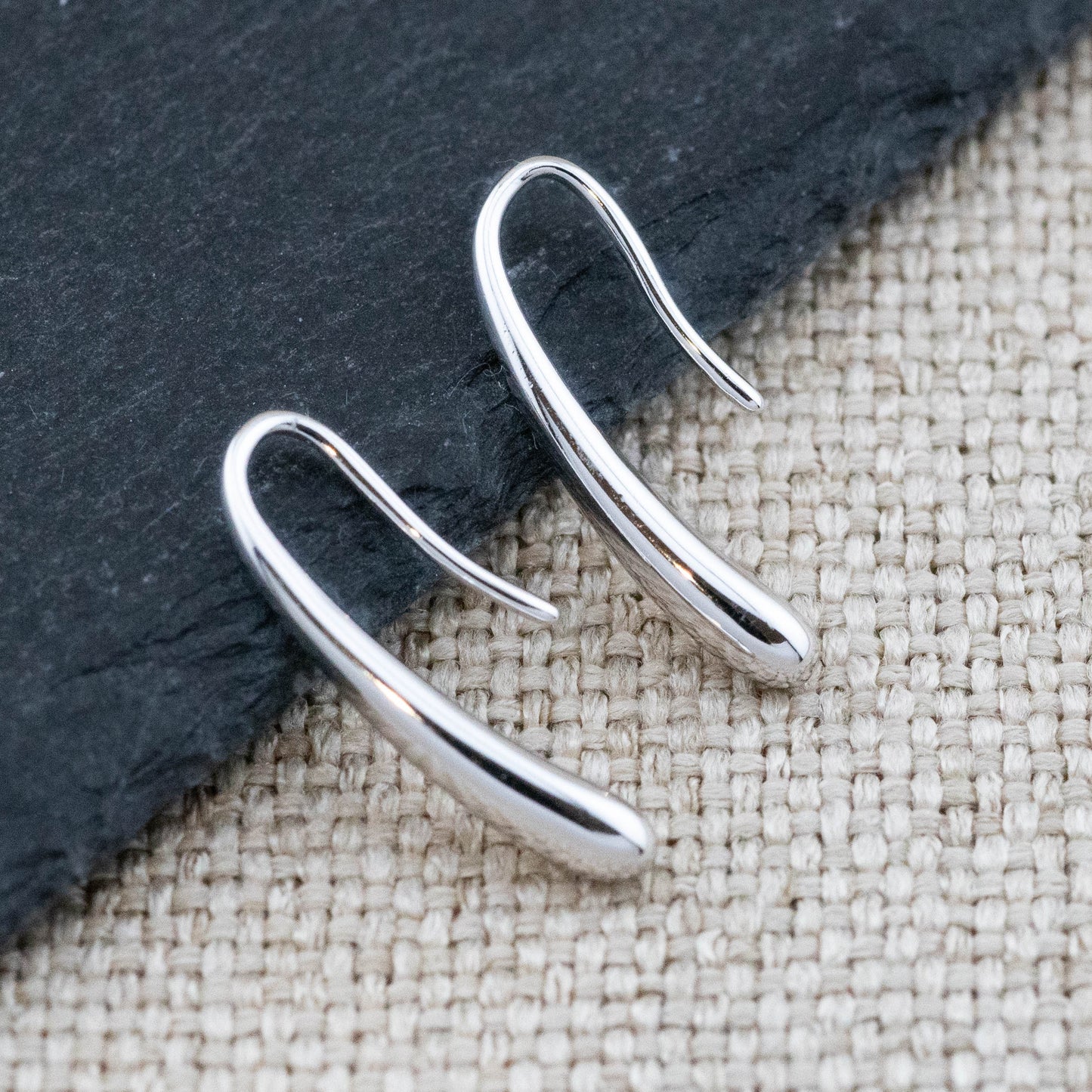 Solid sterling silver artful tear drop earrings for everyday stacking, minimalistic perfect gift for her boxed, anti-tarnish hypoallergenic