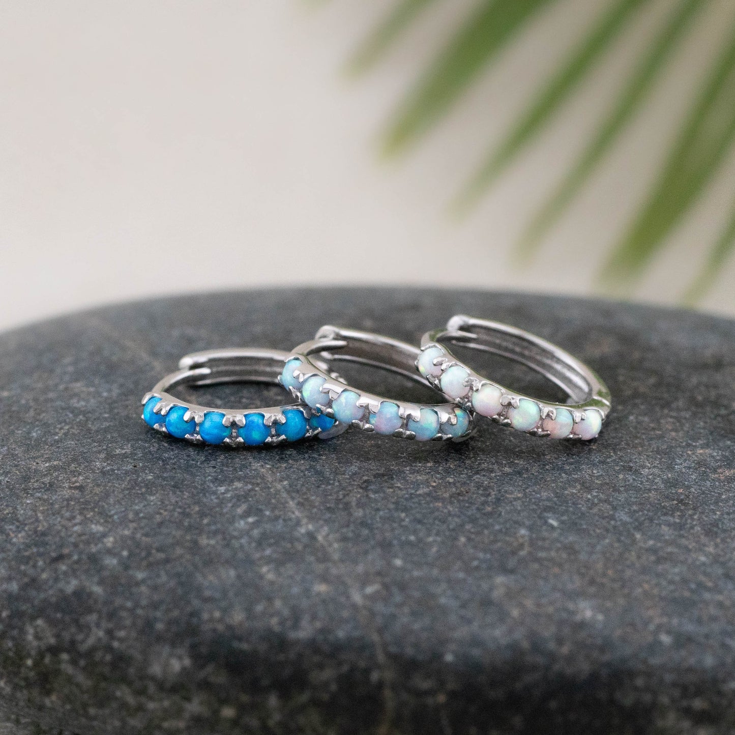 Dainty fire opal huggie hoops