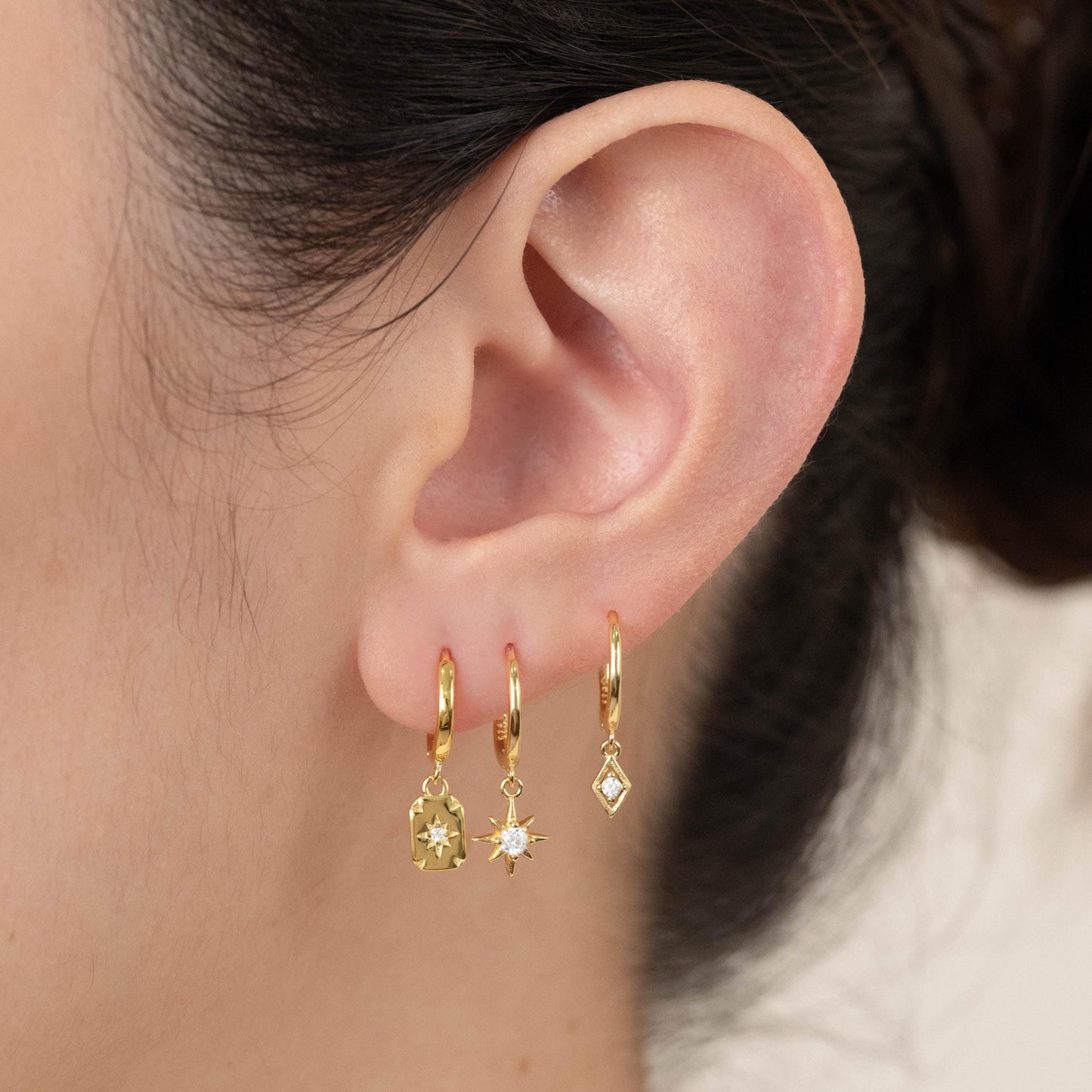 2 or 3 pairs huggy set, celestial small gold huggie hoop gift set stack, tiny cartilage earrings second hole, matching-gift-set under 30