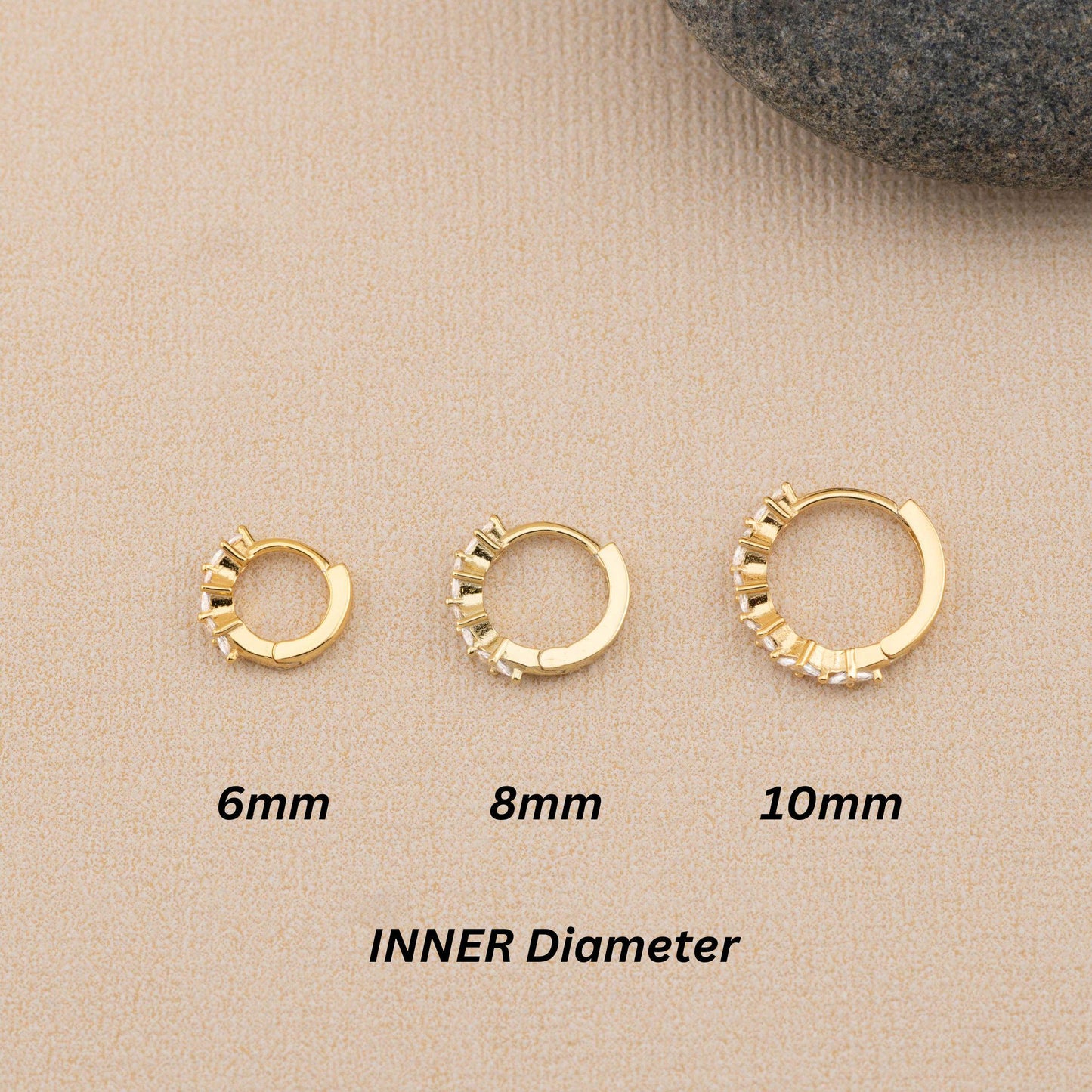 Diamond huggie hoop earrings, 14K Gold CZ cartilage hoop, 6mm, 8mm, 10mm hoop, girlfriend gift unique jewelry