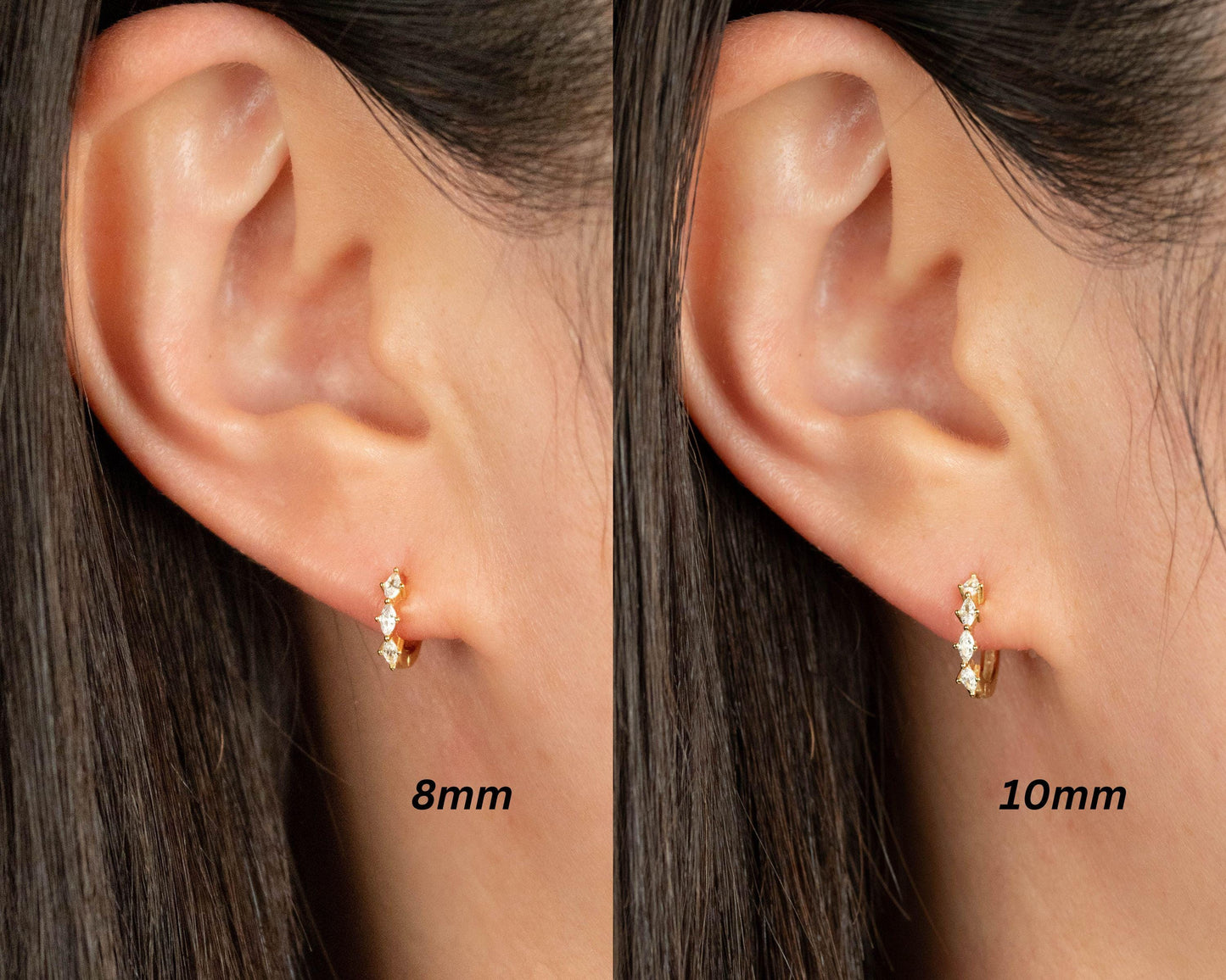 Diamond huggie hoop earrings, 14K Gold CZ cartilage hoop, 6mm, 8mm, 10mm hoop, girlfriend gift unique jewelry