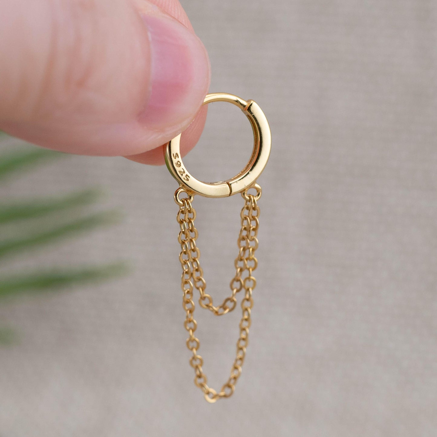 Small huggie hoop chain earrings