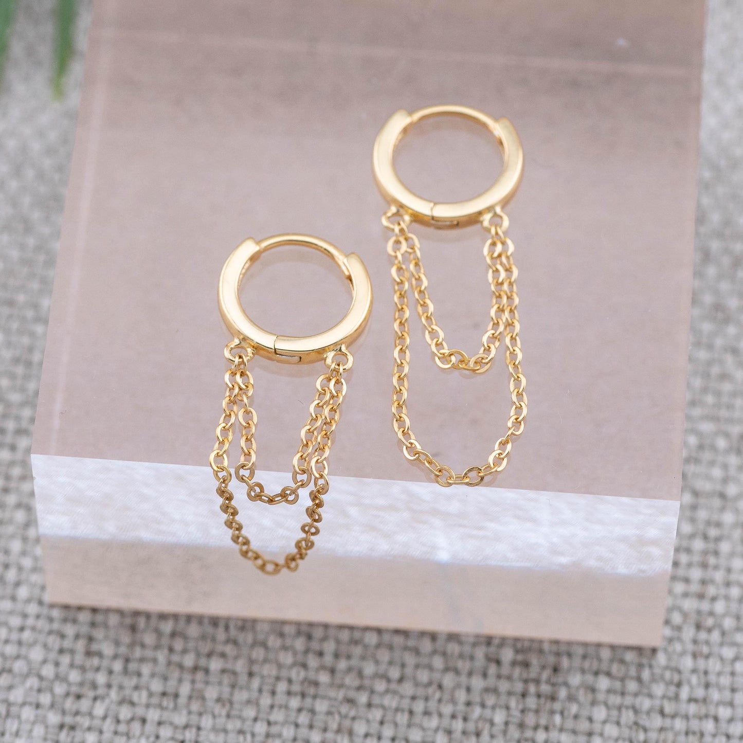 Small huggie hoop chain earrings