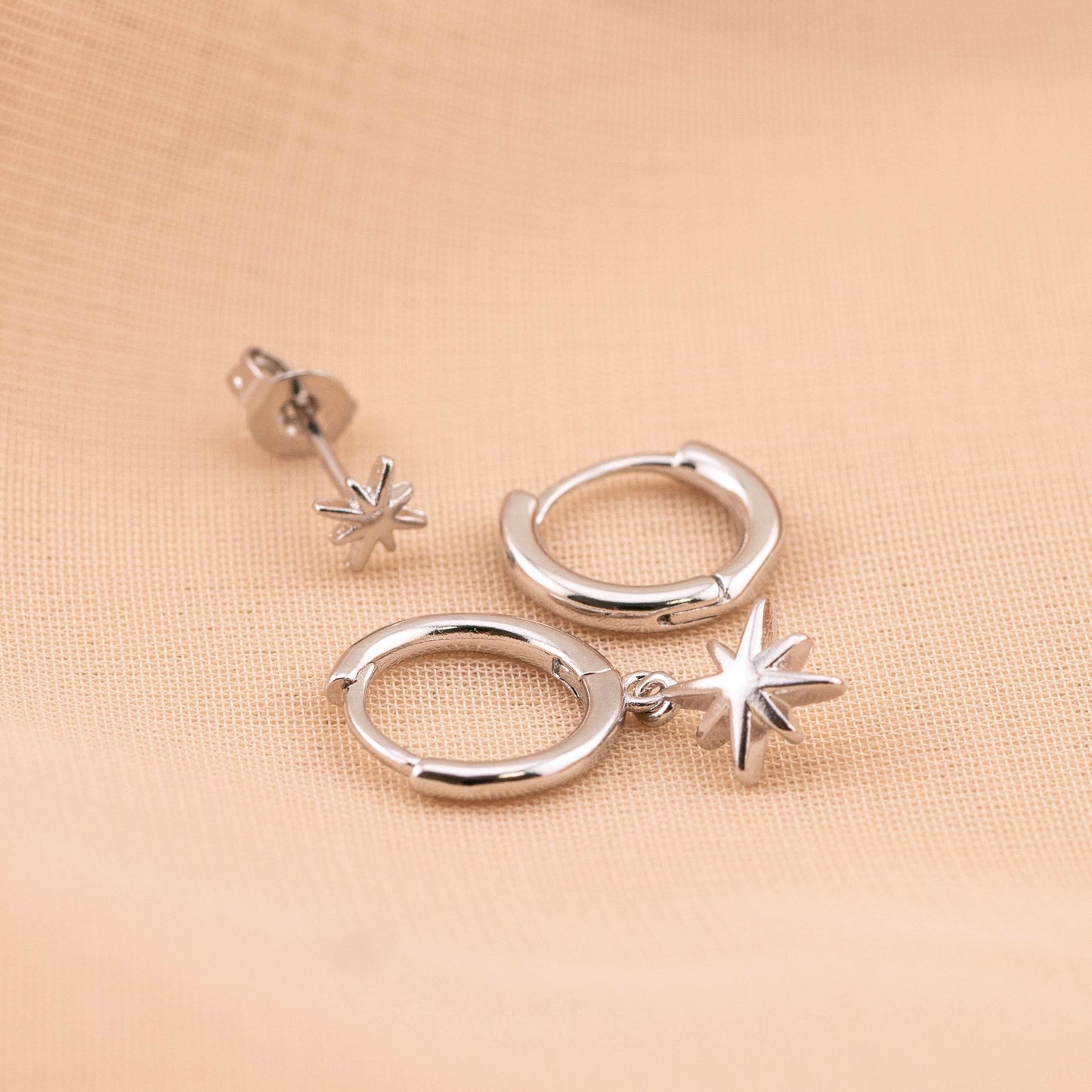 Celestial huggie hoop earrings set, small 14K gold filled huggie hoop stack, non tarnish cartilage earrings, star stud, matching-gift-set