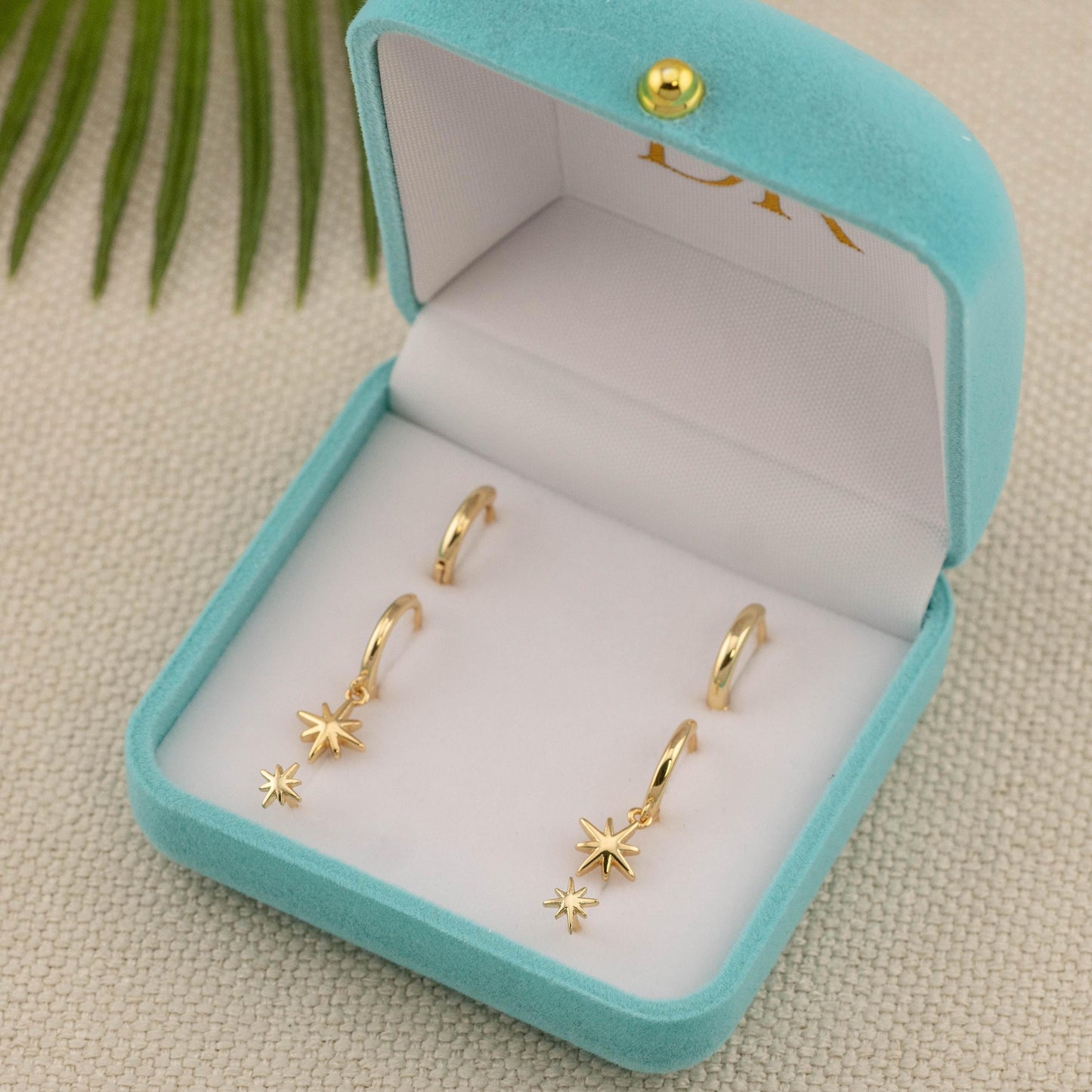 Celestial huggie hoop earrings set, small 14K gold filled huggie hoop stack, non tarnish cartilage earrings, star stud, matching-gift-set