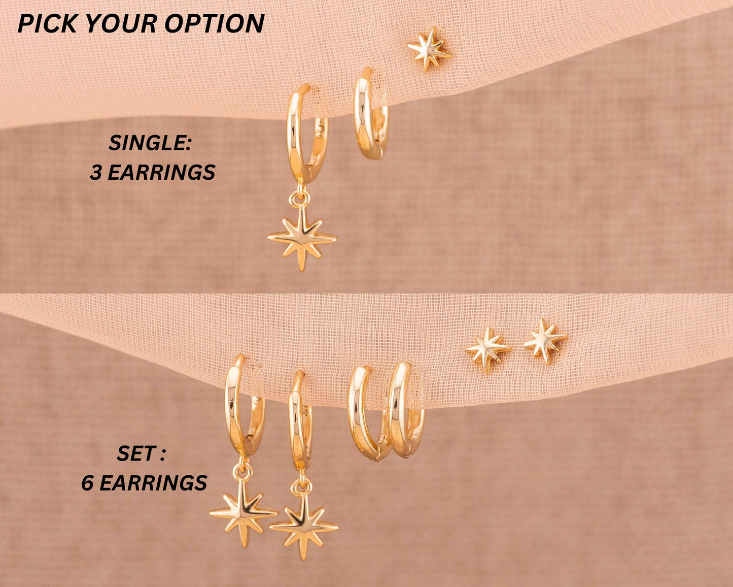Celestial huggie hoop earrings set, small 14K gold filled huggie hoop stack, non tarnish cartilage earrings, star stud, matching-gift-set