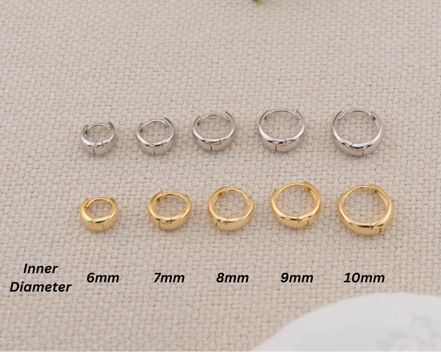 Huggie earrings, small hoop earrings set, tiny hoop earrings, 925 solid sterling silver chunky mini hoops, gold huggie sleeper tapered hoops