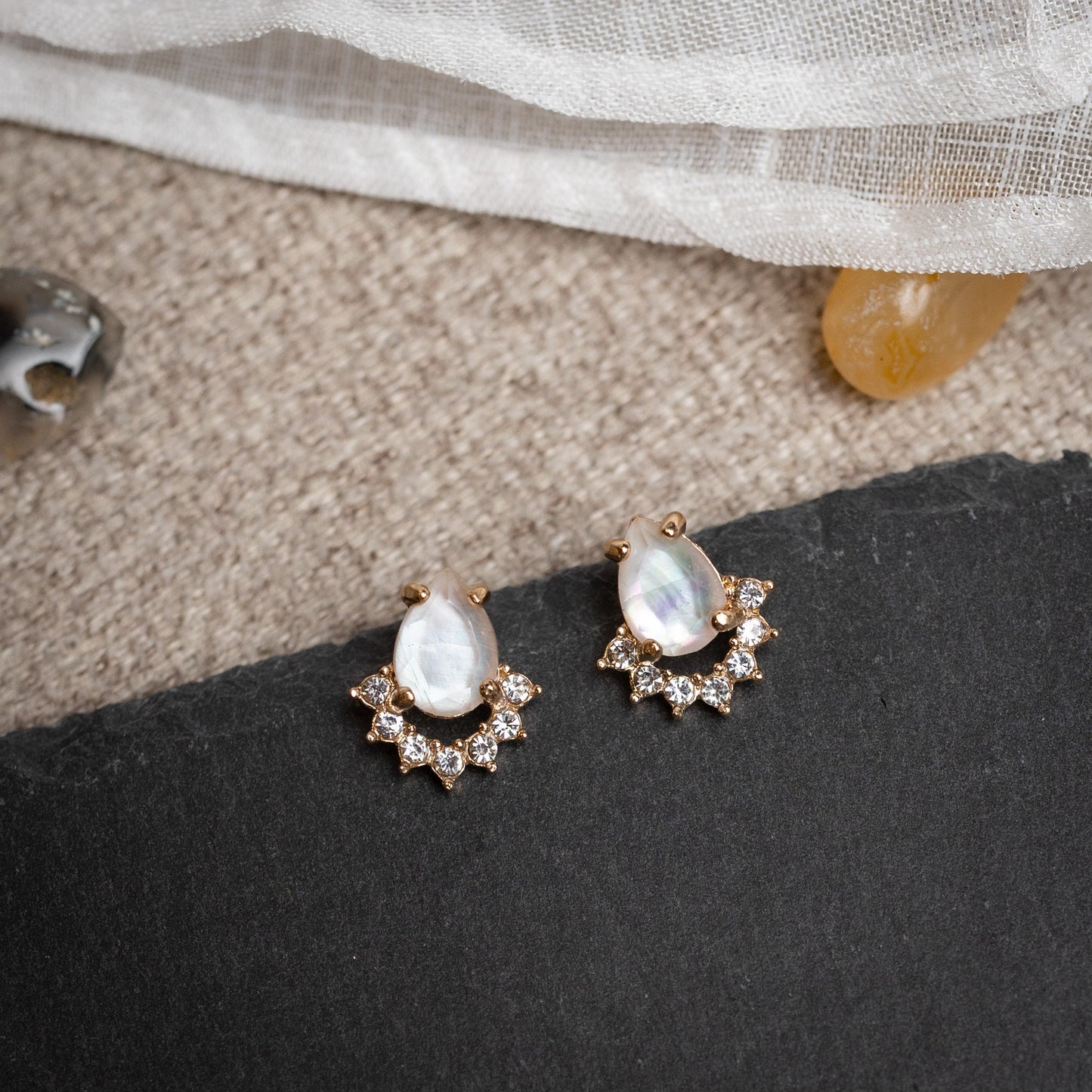 Rainbow moonstone earrings studs