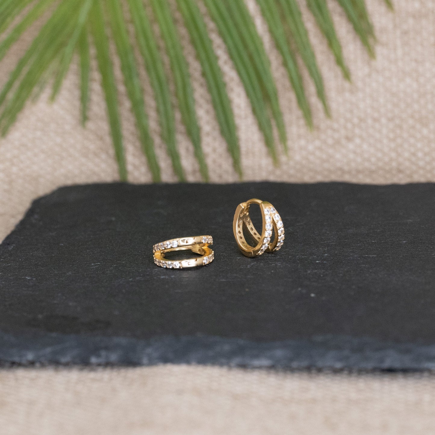 Double hoop earrings, tiny double hoop pave earrings, CZ hoop earring, stacked hoops, gift for sister, everyday earrings, tiny hoop earrings