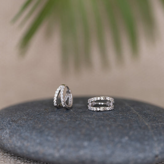 Double hoop earrings, tiny double hoop pave earrings, CZ hoop earring, stacked hoops, gift for sister, everyday earrings, tiny hoop earrings