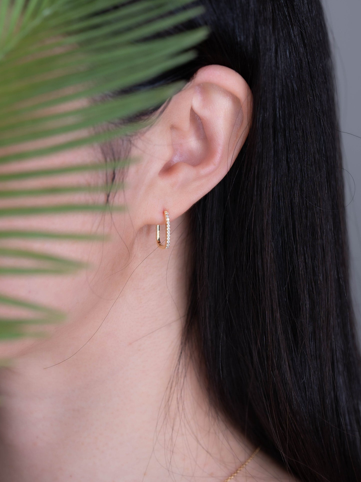Pave rectangle earrings, long rectangular pave hoops, oblong square hoops, sterling silver small hoop, stacking earring, geometric gold hoop