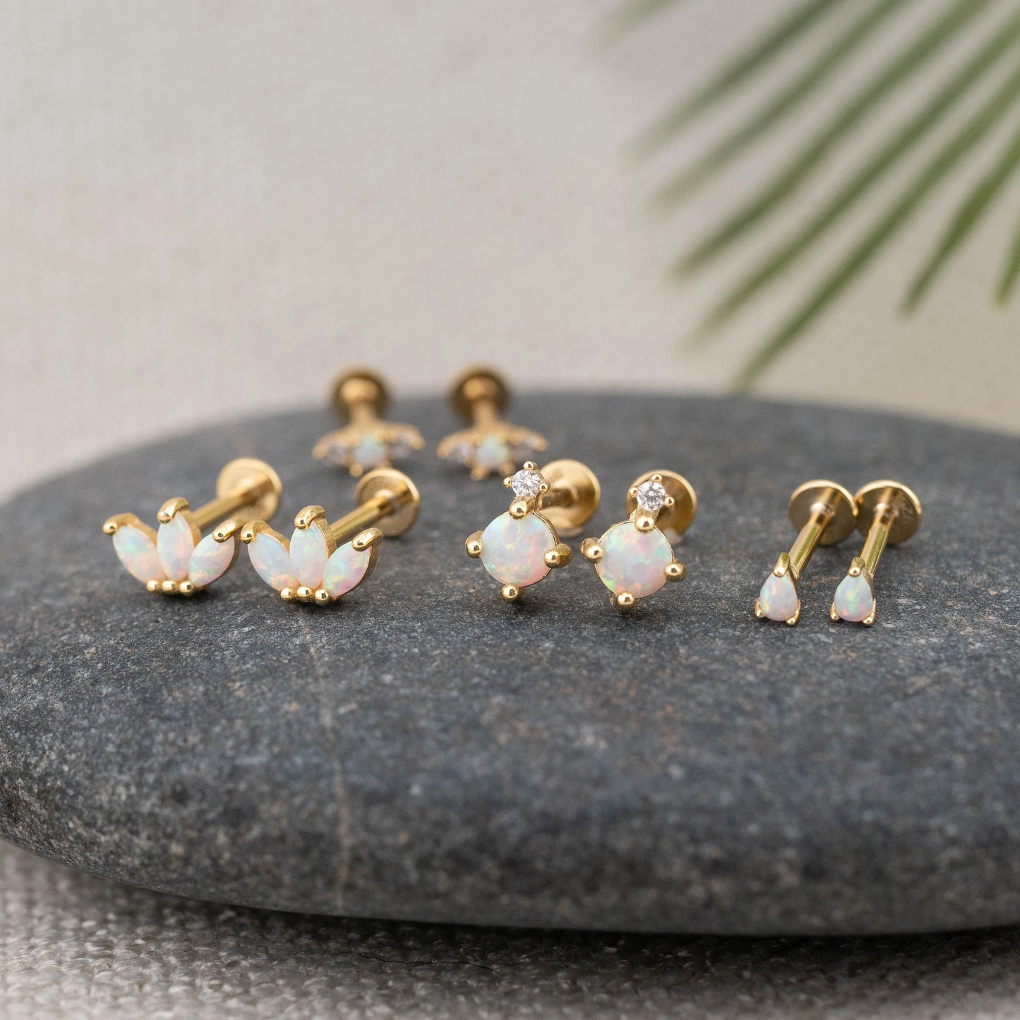 Tiny opal flatback earrings piercing set