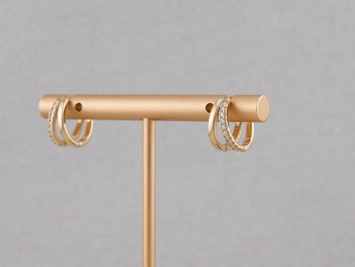 Pave dainty double huggie hoop earrings