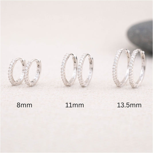 Pave diamond huggie hoop earrings set