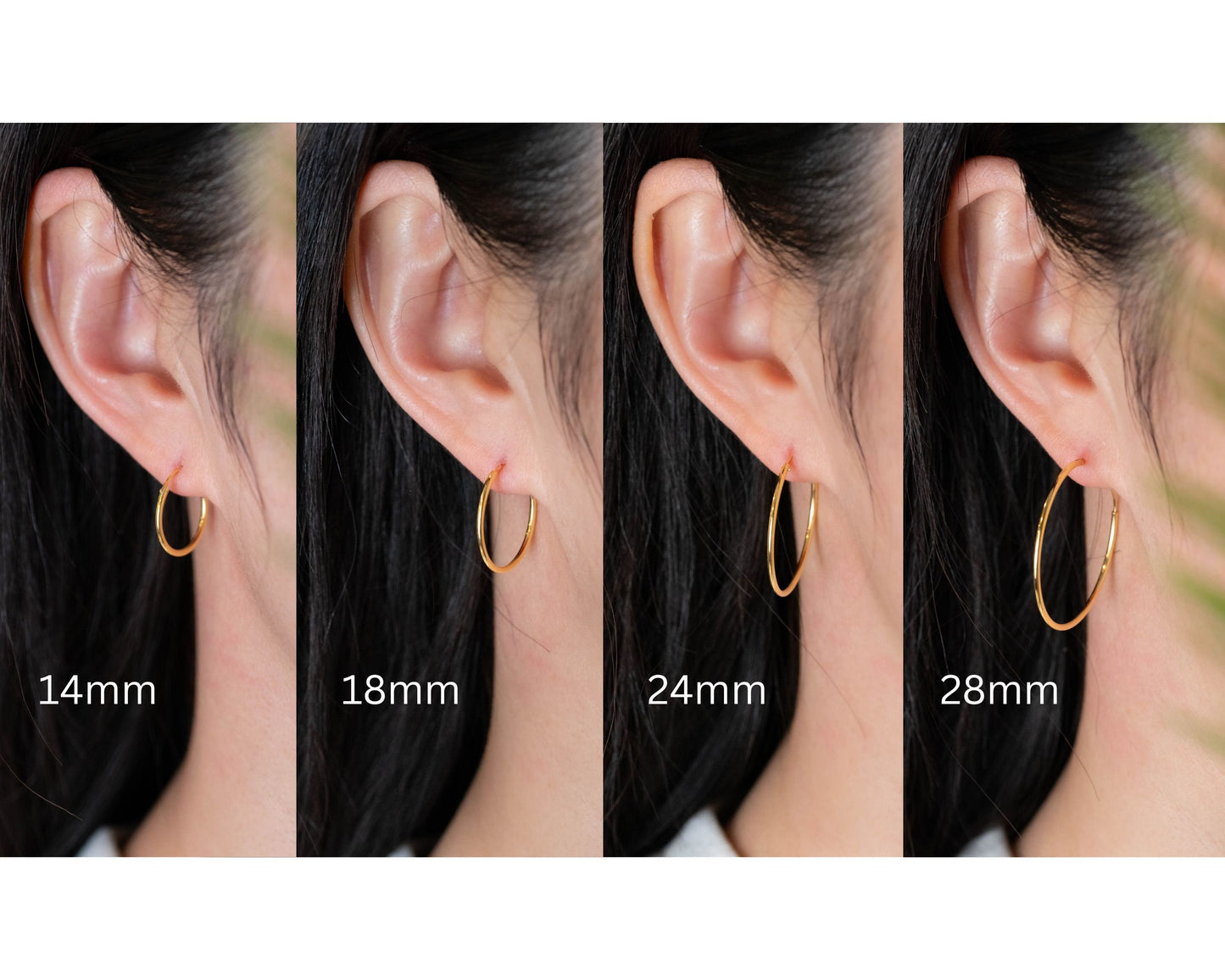 Thin wire gold hoop earrings set