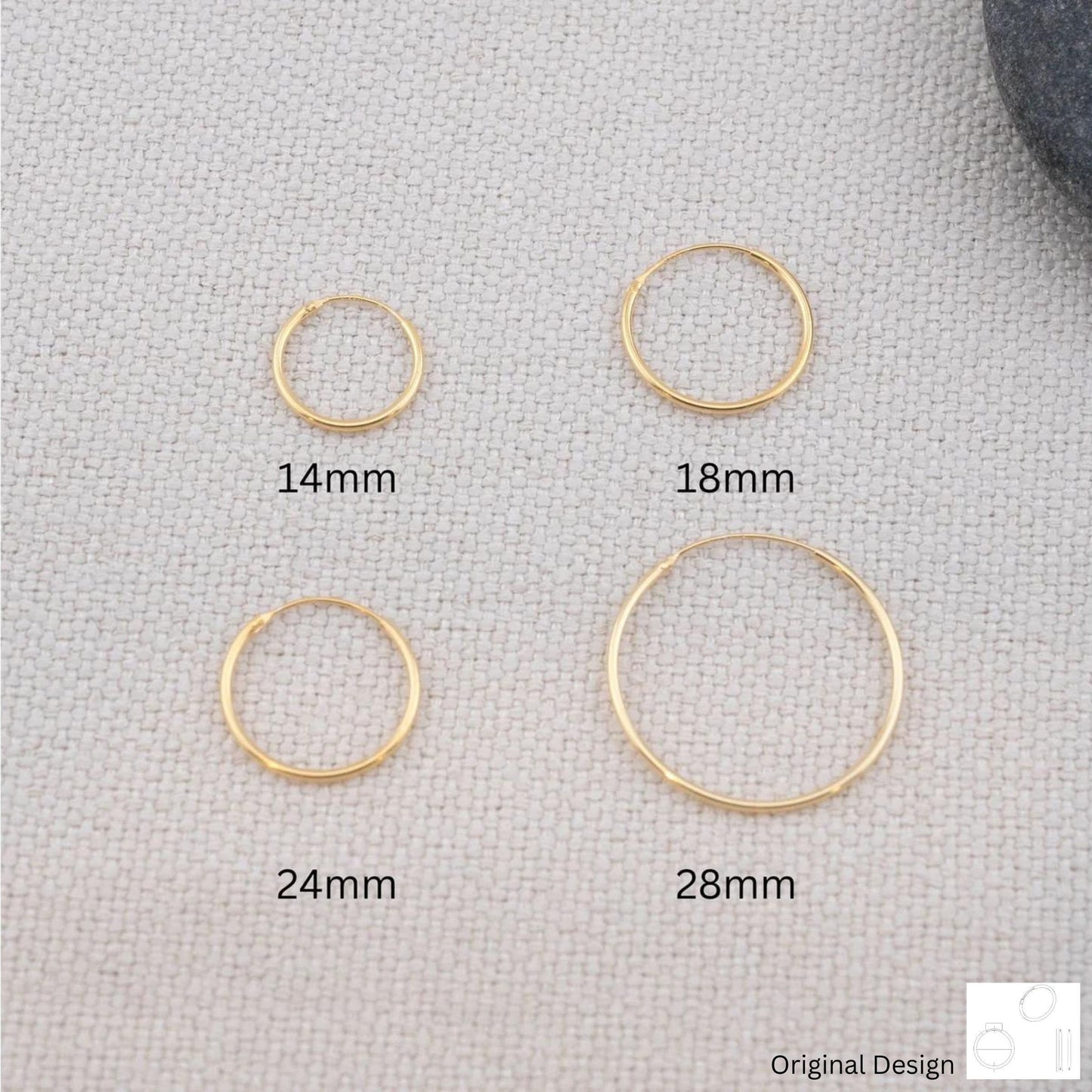 Thin wire gold hoop earrings set