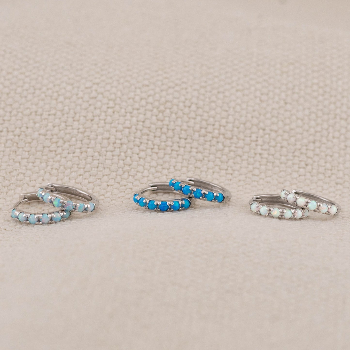 Dainty fire opal huggie hoops