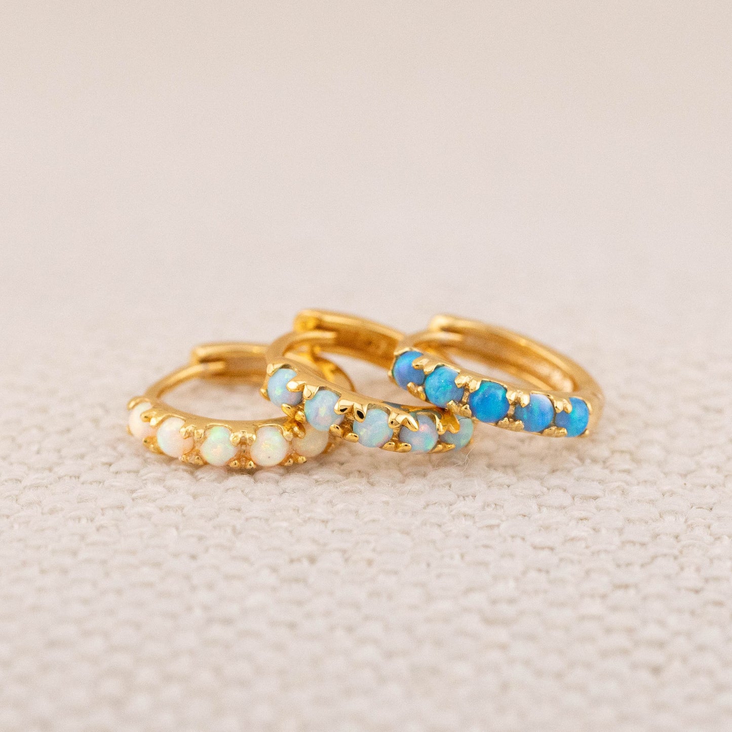 Dainty fire opal huggie hoops