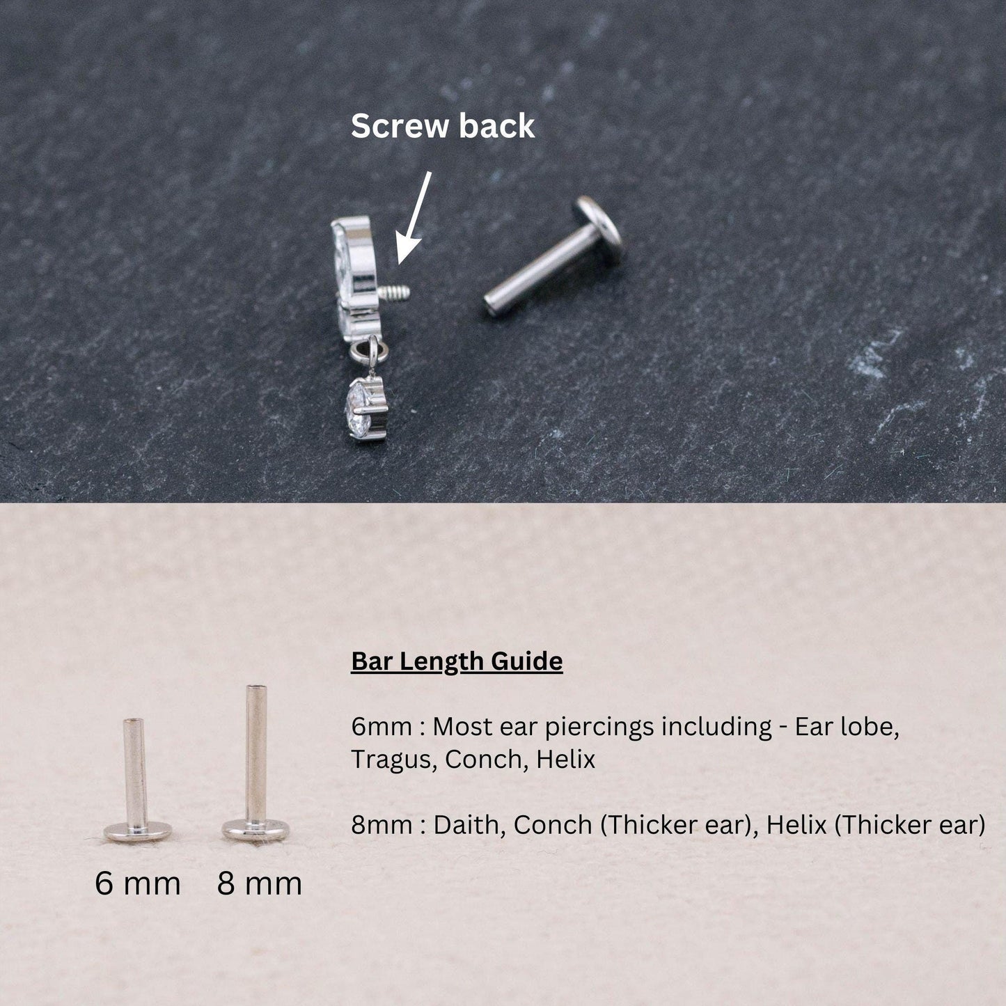 Tiny CZ helix flat back earrings