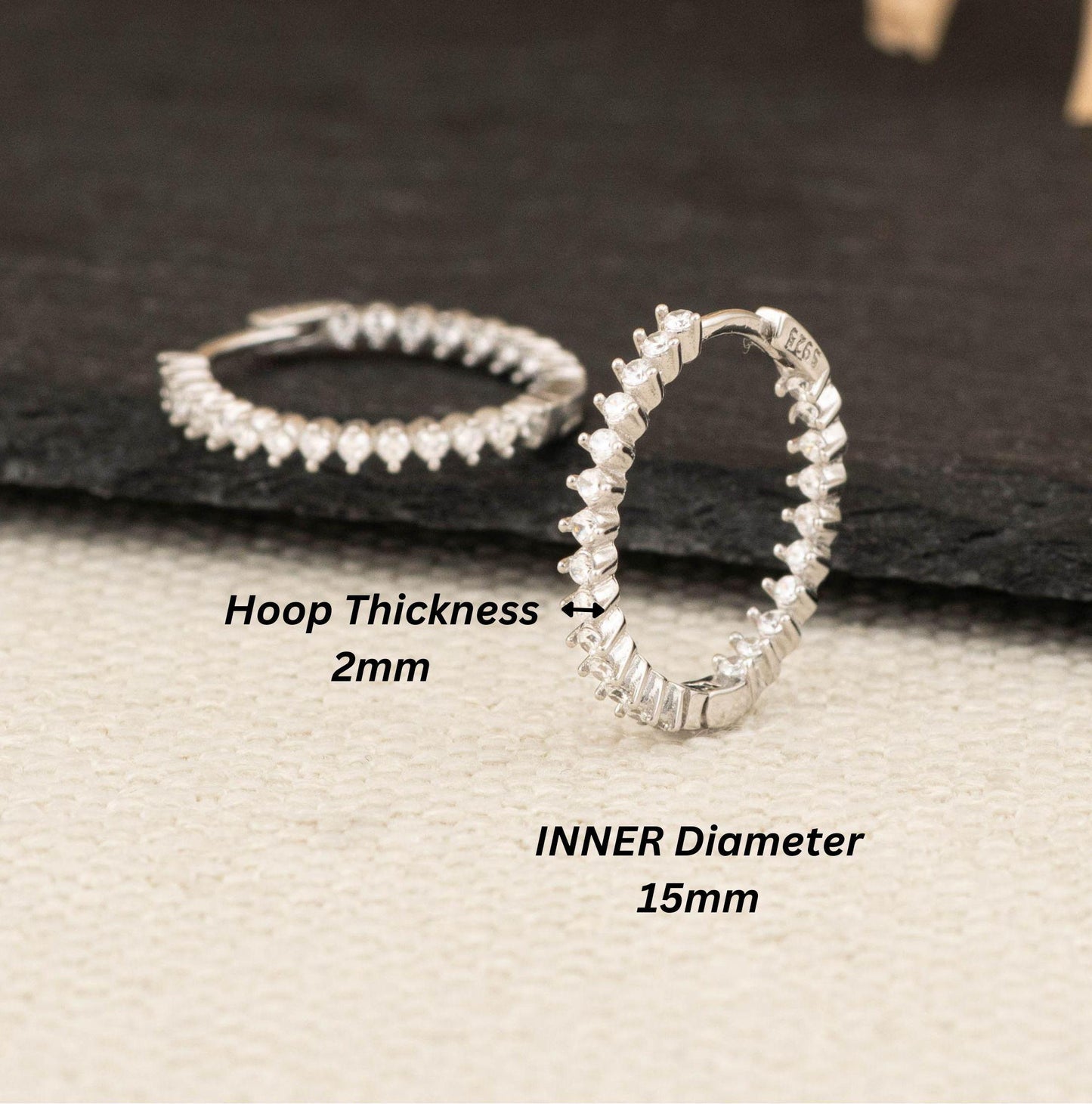 Pave diamonds 15mm hoops