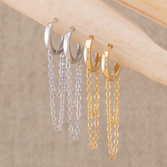 Small huggie hoop chain earrings