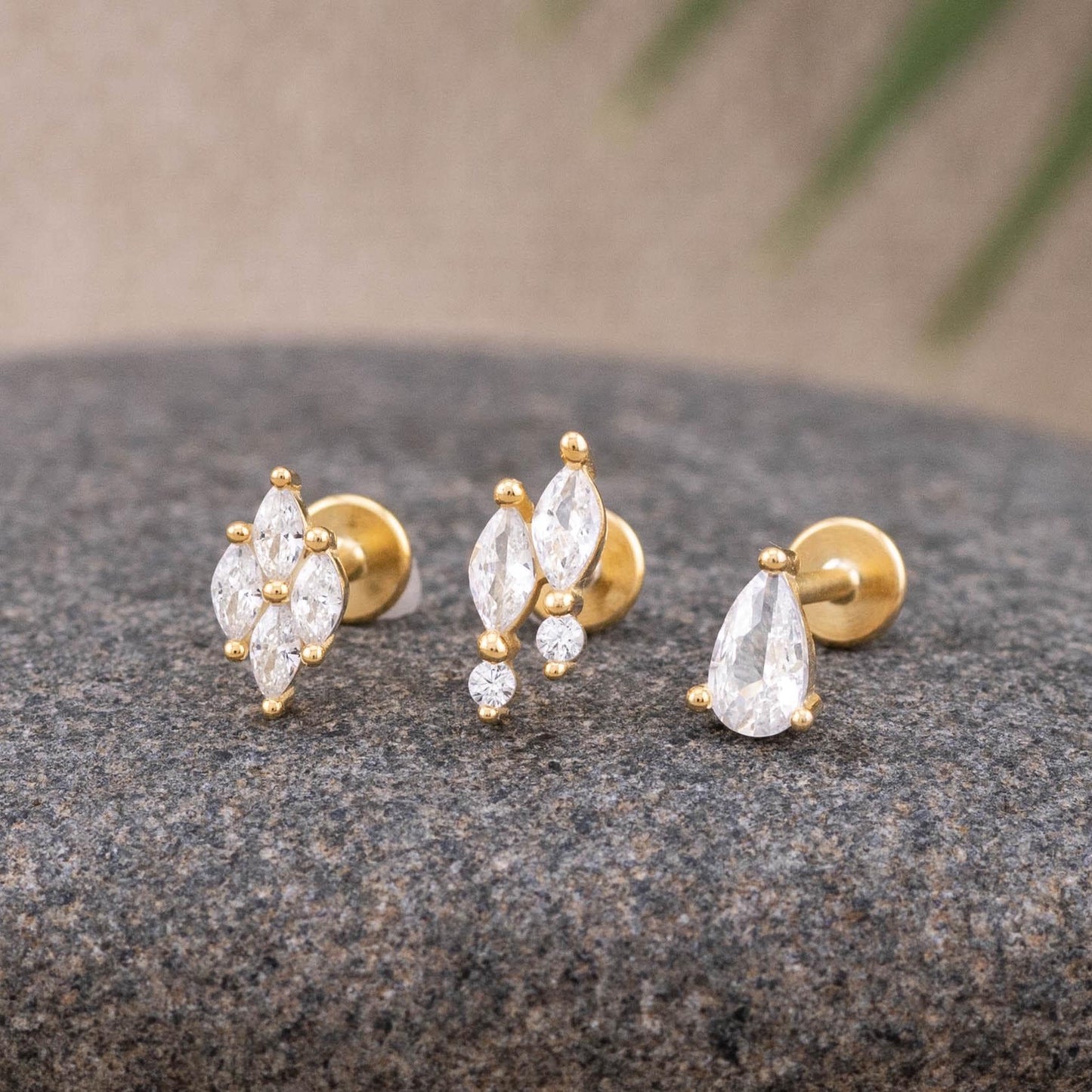 Tiny diamond 18G flat back studs earrings