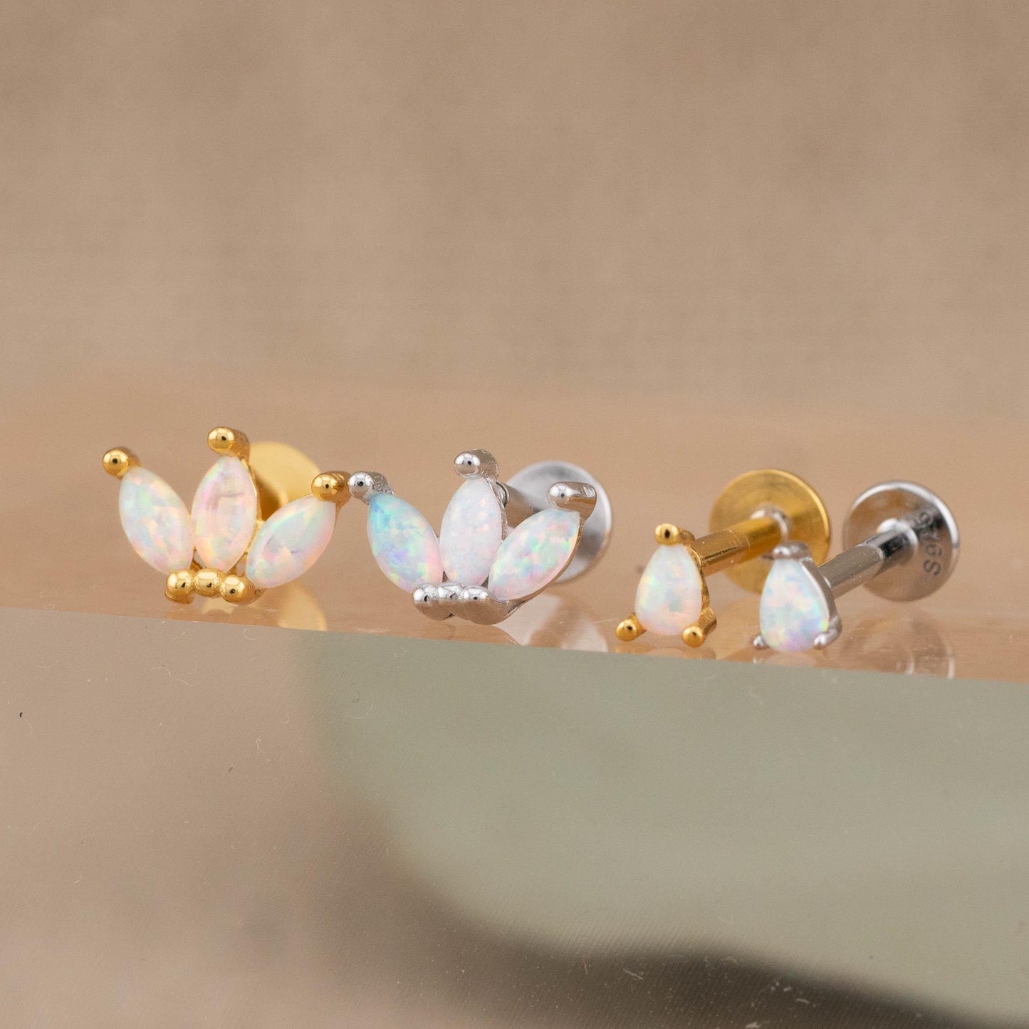 Tiny opal flatback earrings piercing set
